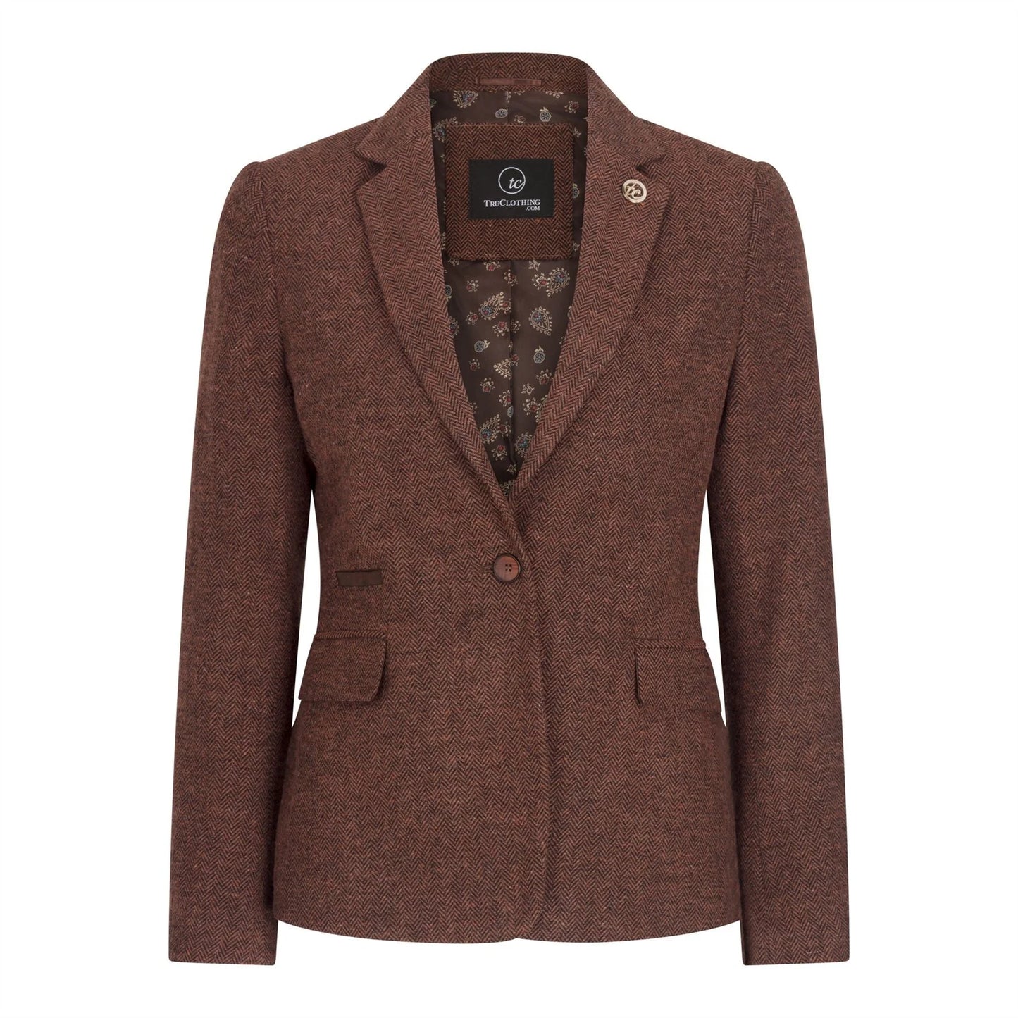 Women's Tweed Wool Suit: Brown Blazer, Trousers, Waistcoat