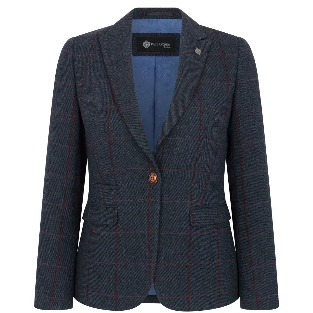 Women's Navy Tweed Tailored Blazer – Structured Office Jacket