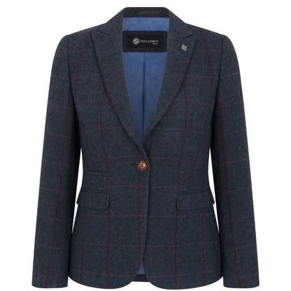 Women's Navy Tweed Tailored Blazer – Structured Office Jacket