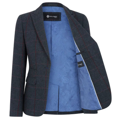 Women's Navy Tweed Tailored Blazer – Structured Office Jacket