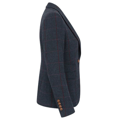 Women's Navy Tweed Tailored Blazer – Structured Office Jacket