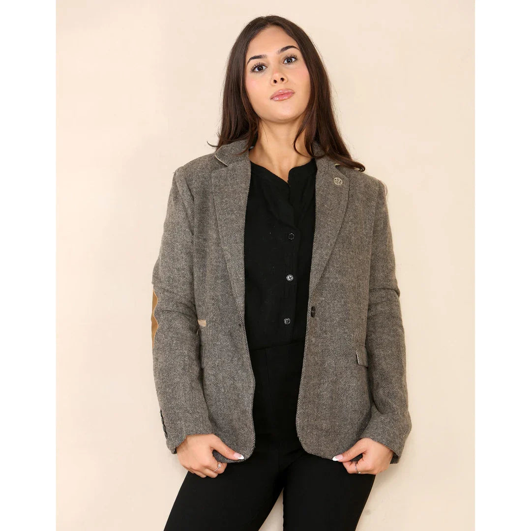 Women's Herringbone Tweed Waistcoat Blazer Oak Brown Classic Jacket