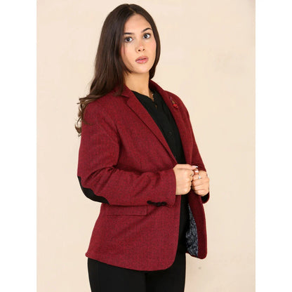 Women's Tweed Herringbone Waistcoat Blazer Jacket Wine Red Classic 1920s