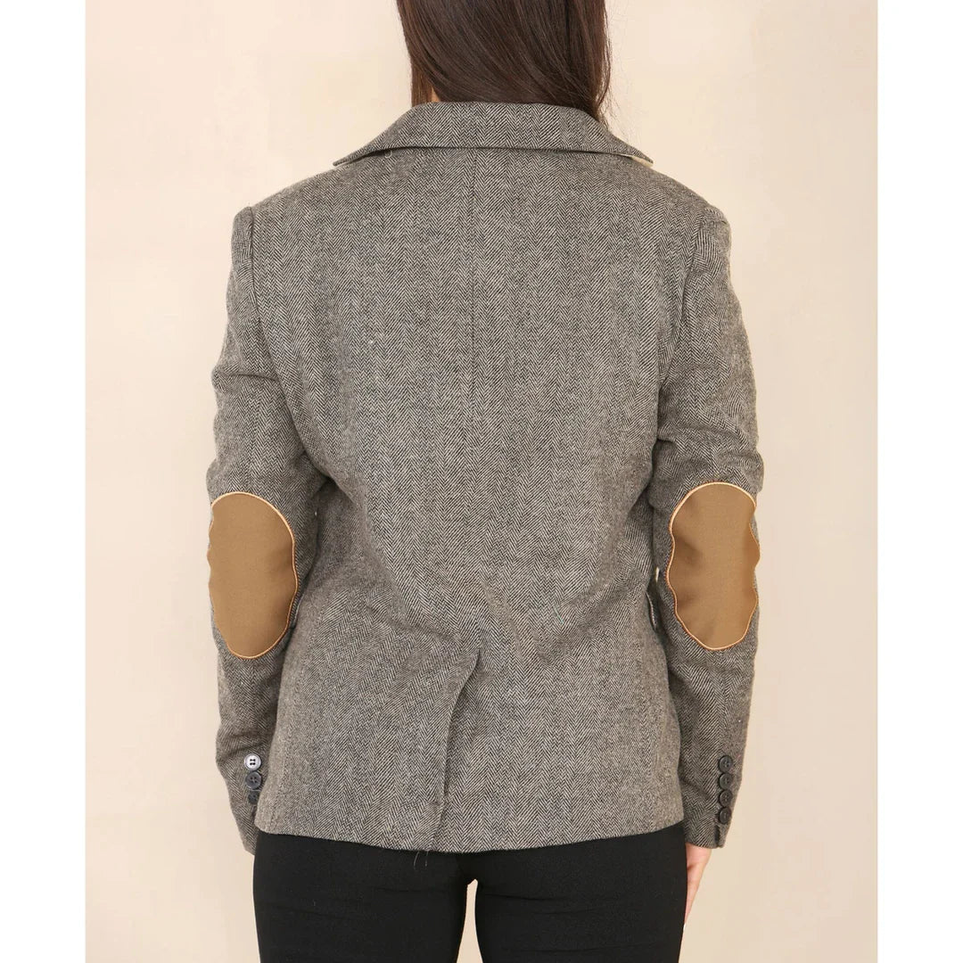 Women's Herringbone Tweed Waistcoat Blazer Oak Brown Classic Jacket
