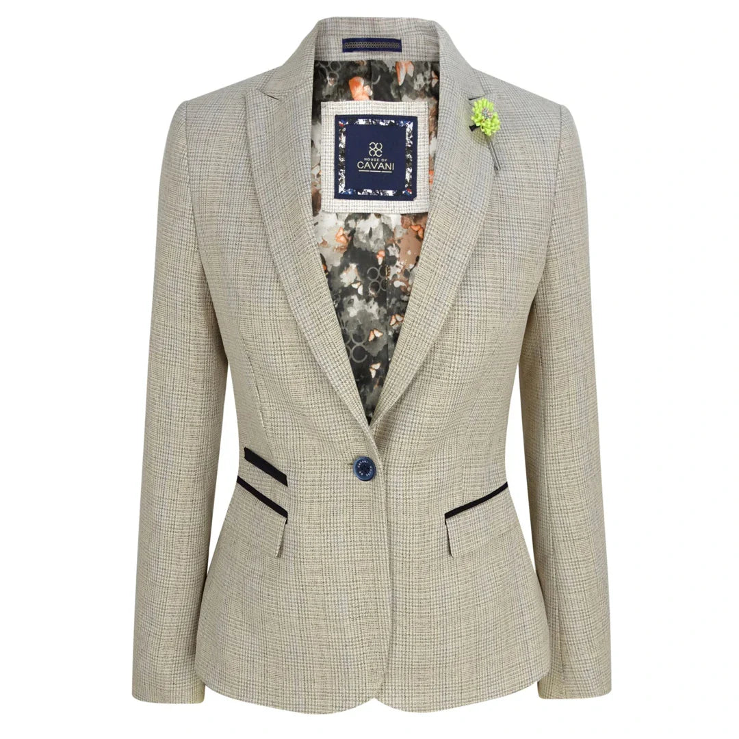 Caridi - Women's Tweed Herringbone Cream Peaky Blinders Jacket