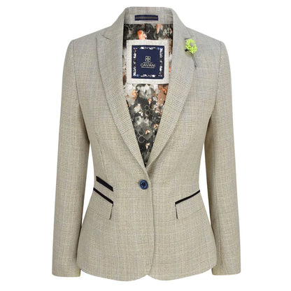 Caridi - Women's Tweed Herringbone Cream Peaky Blinders Jacket