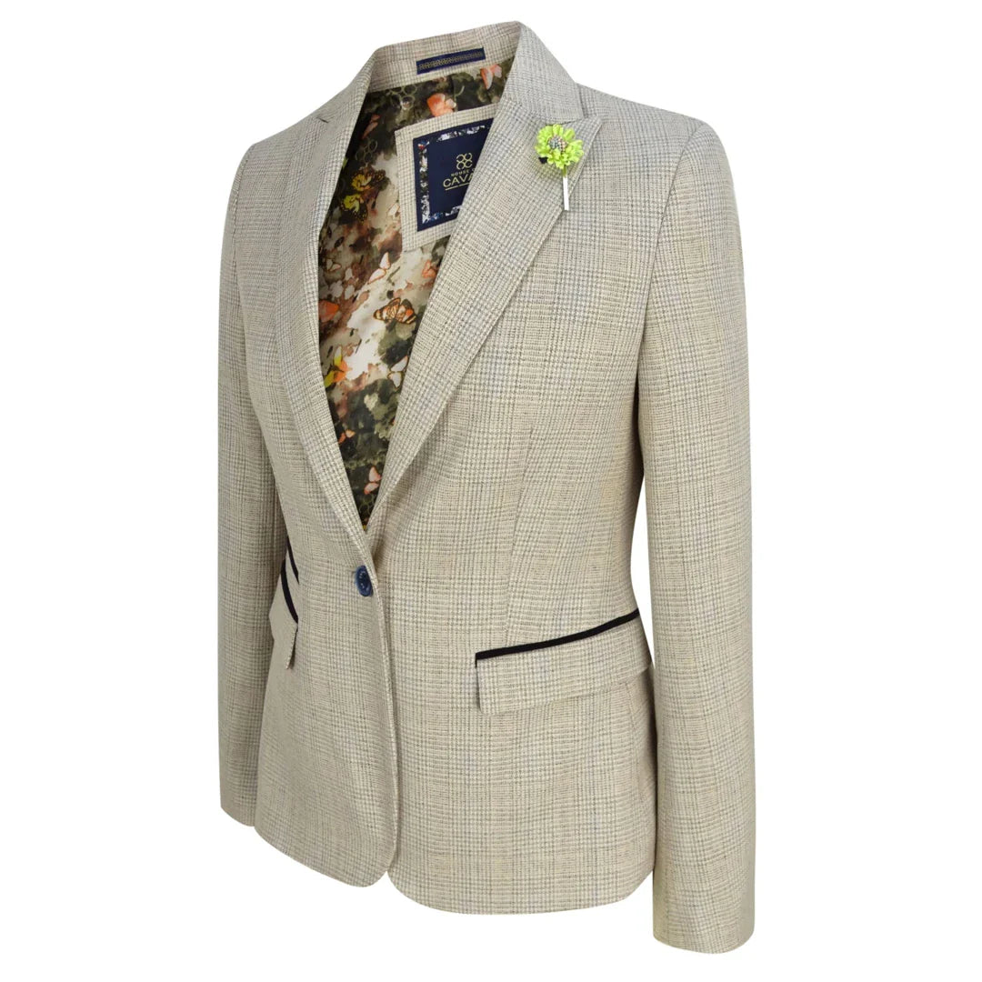 Caridi - Women's Tweed Herringbone Cream Peaky Blinders Jacket