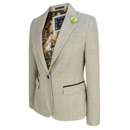 Caridi - Women's Tweed Herringbone Cream Peaky Blinders Jacket