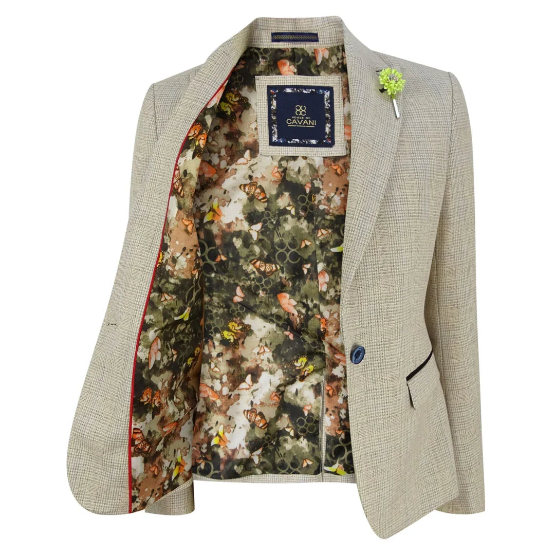 Caridi - Women's Tweed Herringbone Cream Peaky Blinders Jacket