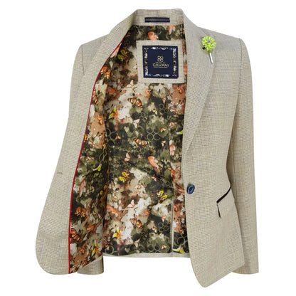 Caridi - Women's Tweed Herringbone Cream Peaky Blinders Jacket