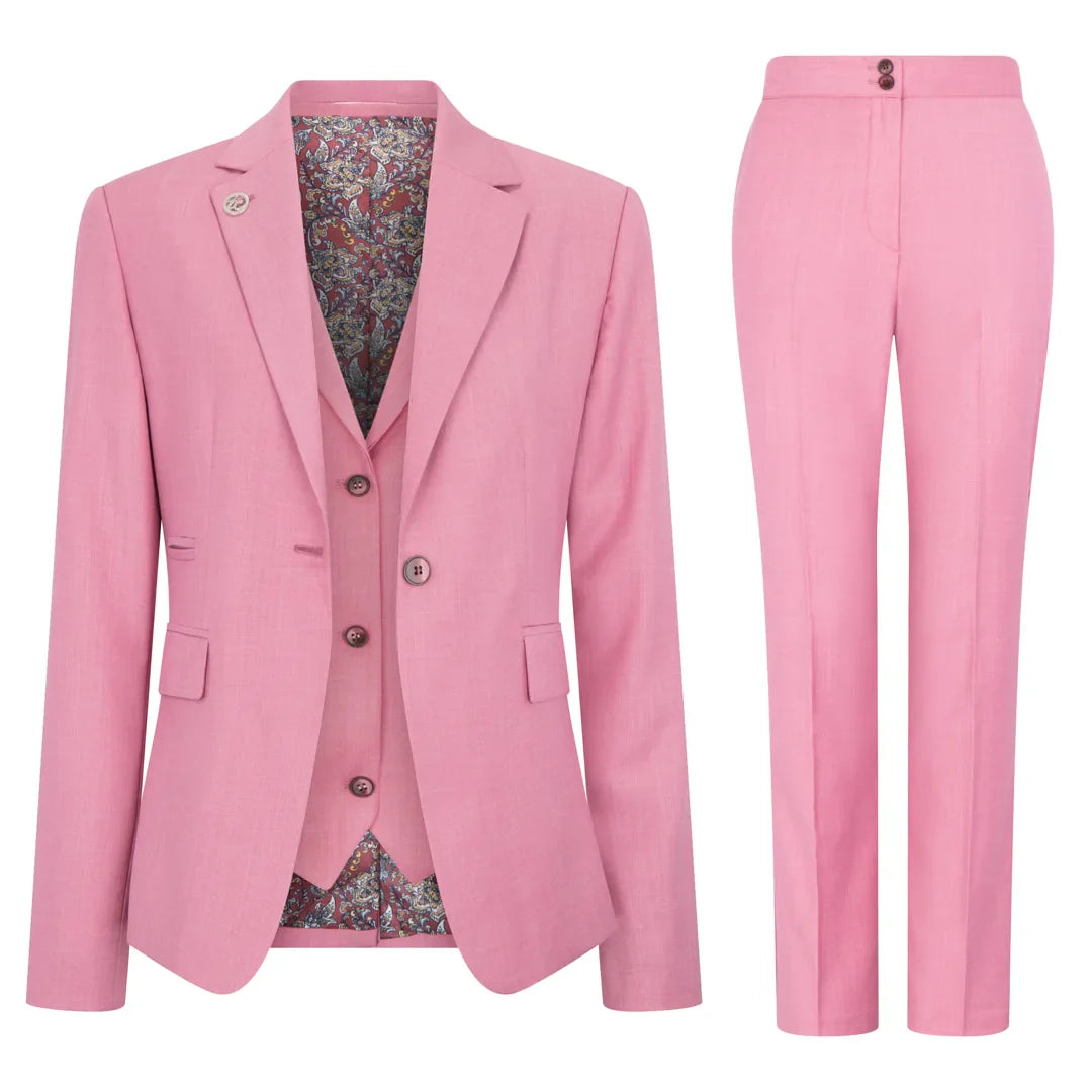 Pink suit with jacket and pants on a white background