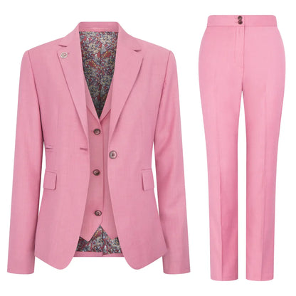 Pink suit with jacket and pants on a white background