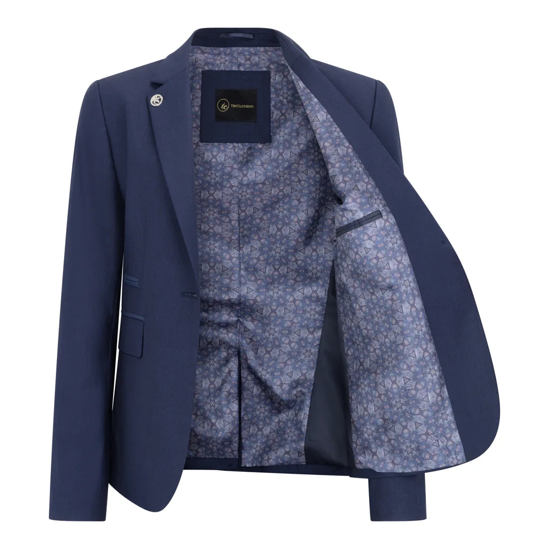 Women's 3 Piece Plain Navy Blue Suit - TPW-14