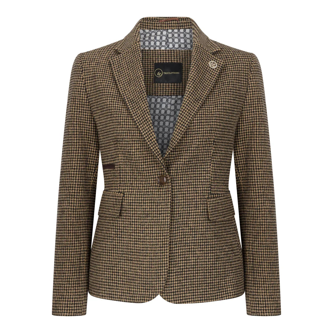 Women's Elegant Wool Blend Brown Tweed Blazer