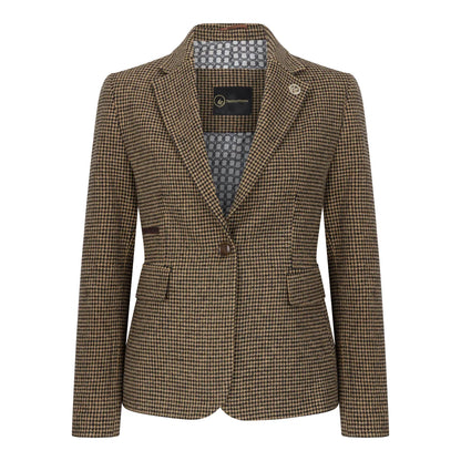 Women's Elegant Wool Blend Brown Tweed Blazer