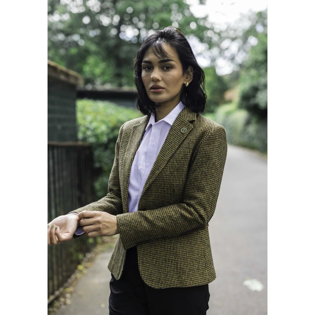 Women's Elegant Wool Blend Brown Tweed Blazer
