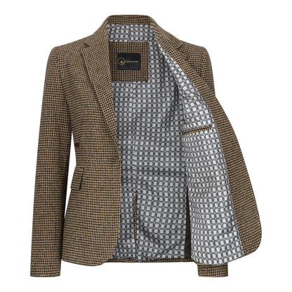 Women's Elegant Wool Blend Brown Tweed Blazer