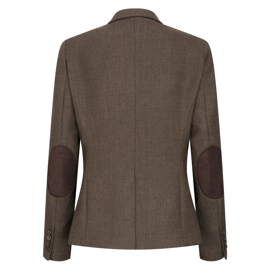 Brown jacket with elbow patches on a white background