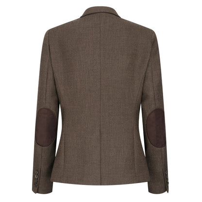 Brown jacket with elbow patches on a white background