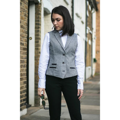 Women's Tweed Grey Blazer Jacket Waistcoat Elow Patch Peaky 1920s