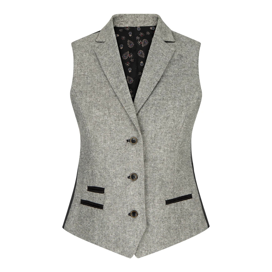 Women's Tweed Grey Blazer Jacket Waistcoat Elow Patch Peaky 1920s