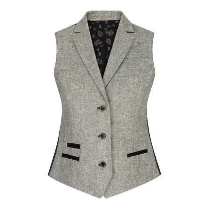 Women's Tweed Grey Blazer Jacket Waistcoat Elow Patch Peaky 1920s