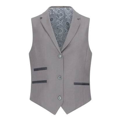 Gray vest with patterned lining on a white background