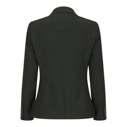 Women's Tweed Green Olive Blazer - Wool Check Classic Jacket (Caridi)