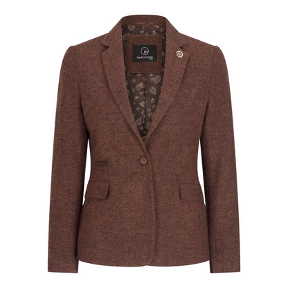 Women's Tweed Wool Suit: Brown Blazer, Trousers, Waistcoat