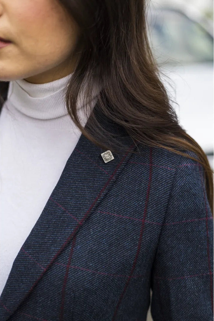 Women's Navy Tweed Tailored Blazer – Structured Office Jacket