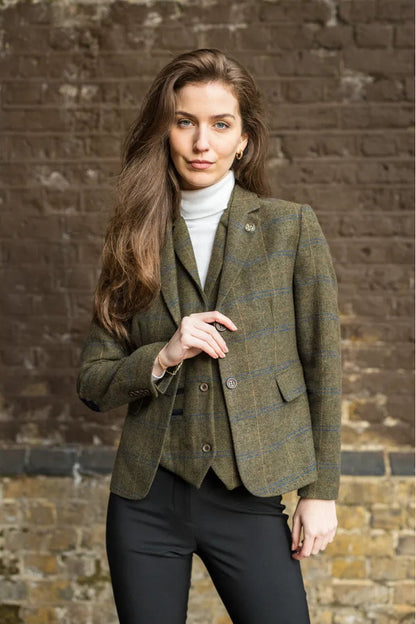 Women's Olive Green Tweed Blazer Waistcoat