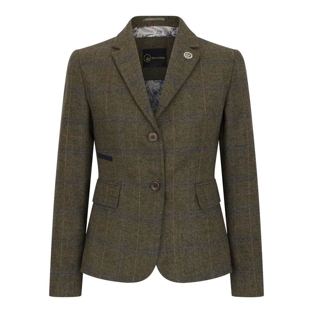 Women's Olive Green Tweed Blazer Waistcoat