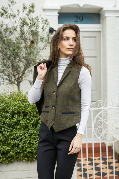 Women's Olive Green Tweed Blazer Waistcoat
