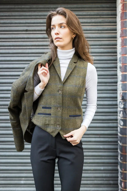 Women's Olive Green Tweed Blazer Waistcoat