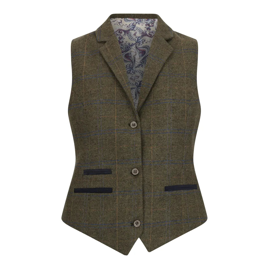 Women's Olive Green Tweed Blazer Waistcoat