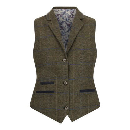 Women's Olive Green Tweed Blazer Waistcoat