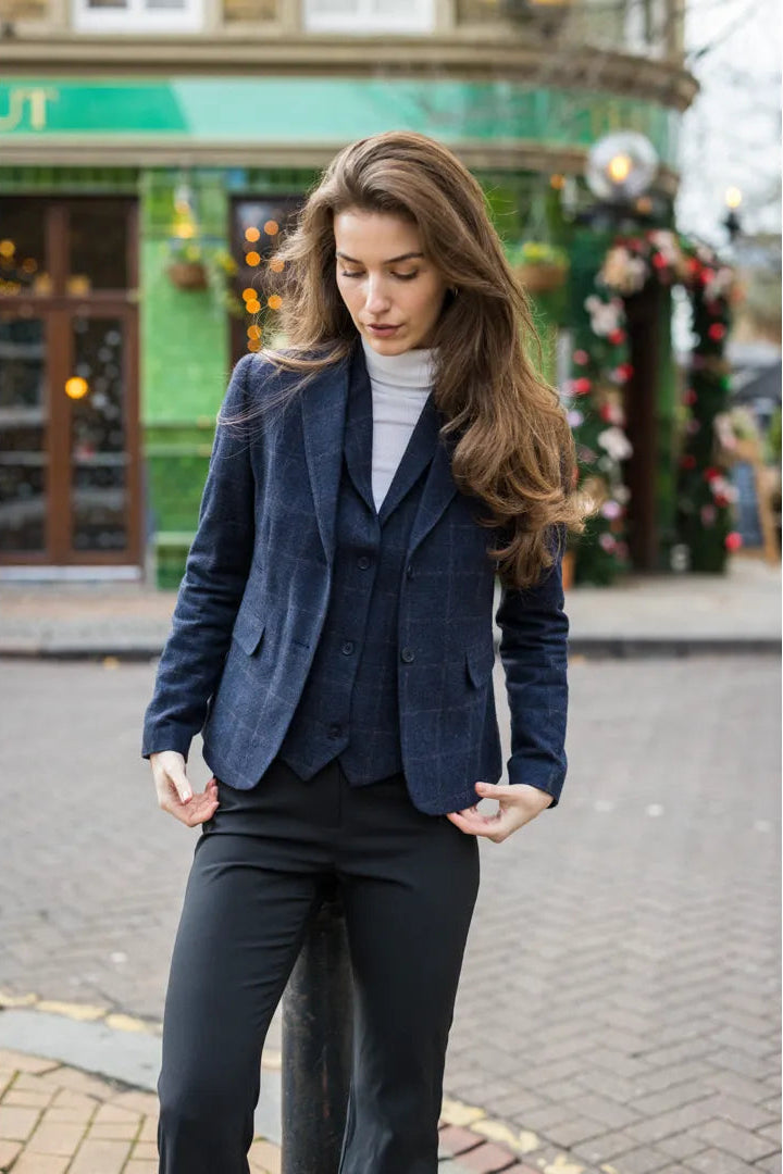 Women's Navy Blue Tweed Blazer and Waistcoat - Single Piece or 2-Piece Set