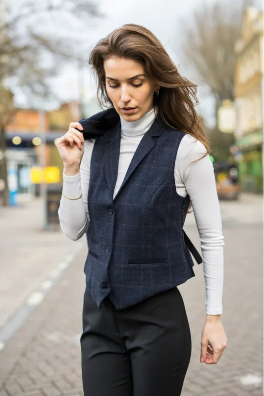 Women's Navy Blue Tweed Blazer and Waistcoat - Single Piece or 2-Piece Set