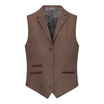 Women's Brown 3 Piece Prince Of Wales Check Suit