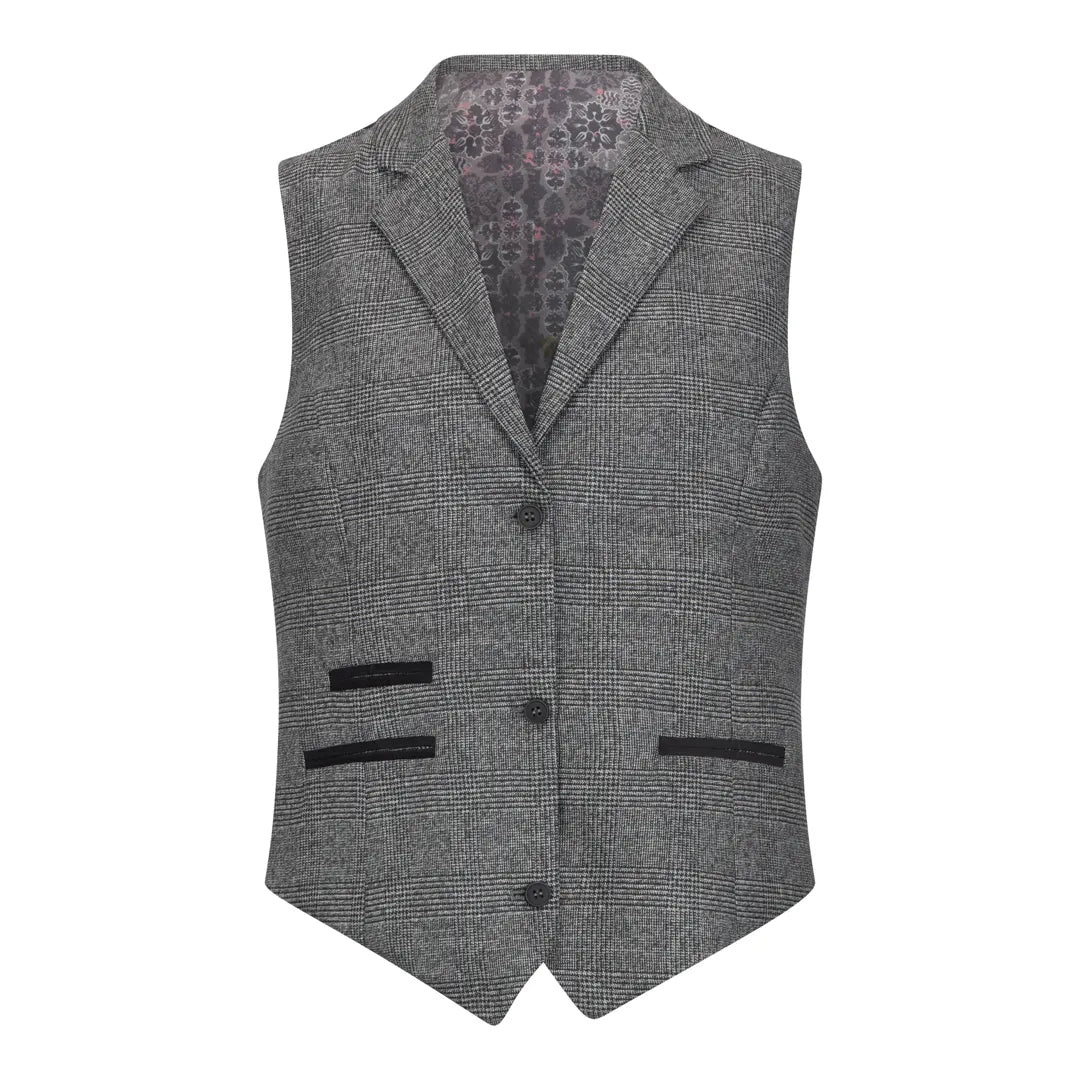Women's Grey 3 Piece Prince Of Wales Check Suit