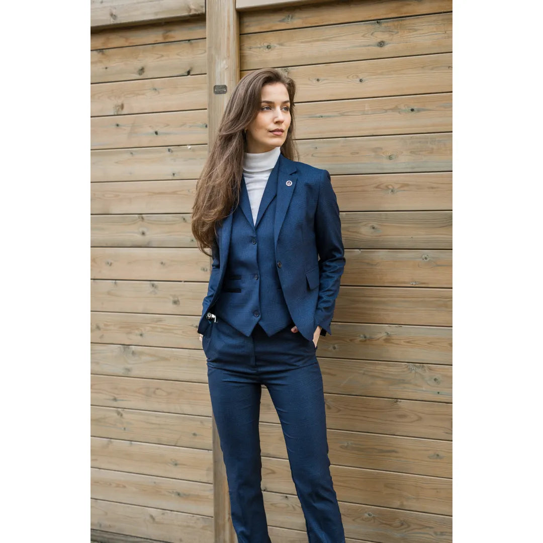 Women's Navy 3 Piece Prince Of Wales Check Suit
