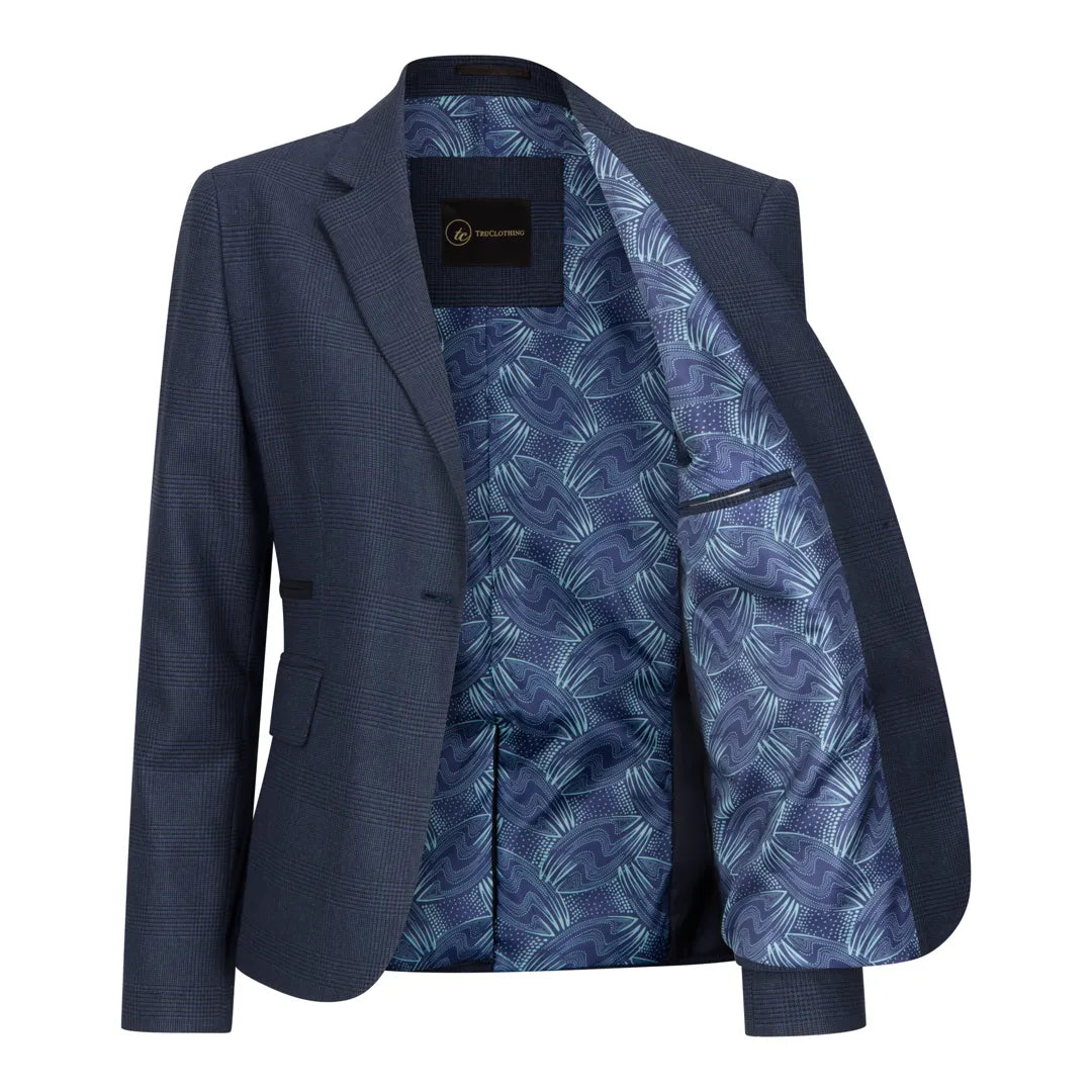 Women's Navy 3 Piece Prince Of Wales Check Suit