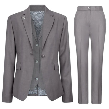 Gray suit jacket and pants on a white background