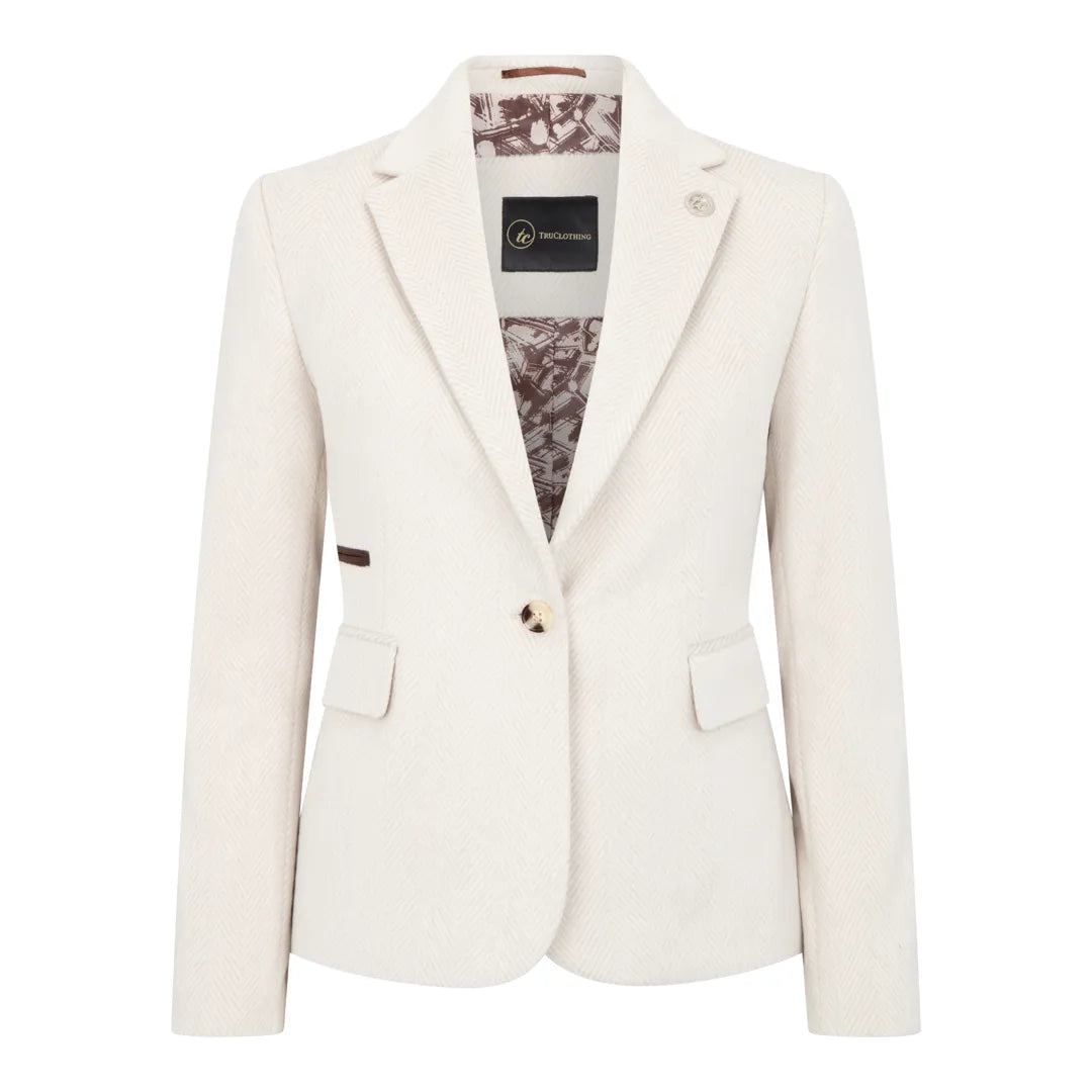 Women's Cream Wool Blend Tweed Blazer Waistcoat