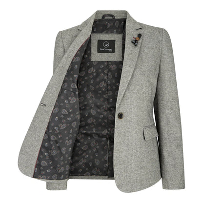 Women's Tweed Grey Blazer Jacket Waistcoat Elow Patch Peaky 1920s