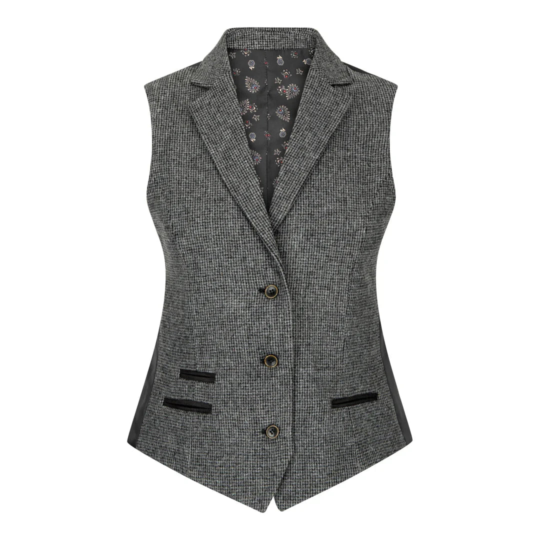 Women Grey Suit Blazer Waistcoat & Trousers in Tweed Herringbone