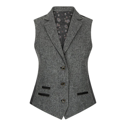 Women Grey Suit Blazer Waistcoat & Trousers in Tweed Herringbone