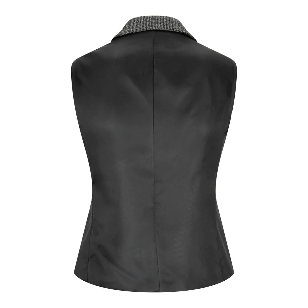 Women Grey Suit Blazer Waistcoat & Trousers in Tweed Herringbone