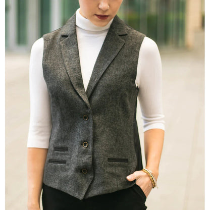 Women Grey Suit Blazer Waistcoat & Trousers in Tweed Herringbone
