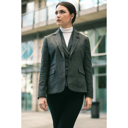 Women Grey Suit Blazer Waistcoat & Trousers in Tweed Herringbone